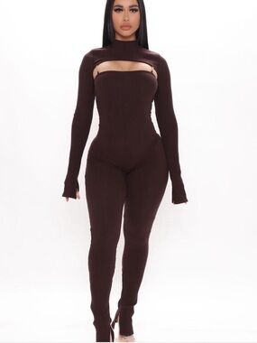 Fashion nova Ribbed Cutout Jumpsuit - Chocolate Brown